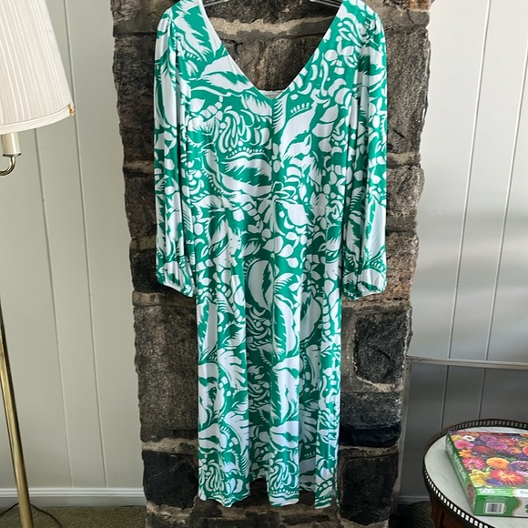 SOFT SURROUNDING SIZE M GREEN/WHITE DRESS. LONG SLEEVE, BELOW KNEE LENGTH - Picture 1 of 4
